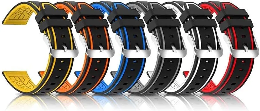 Silicone Watch Bands Divers Model Replacement Rubber Watch Strap 20mm 22mm 24mm 26mm Waterproof Line Bicolor Silver Buckle for Men and Women Sport