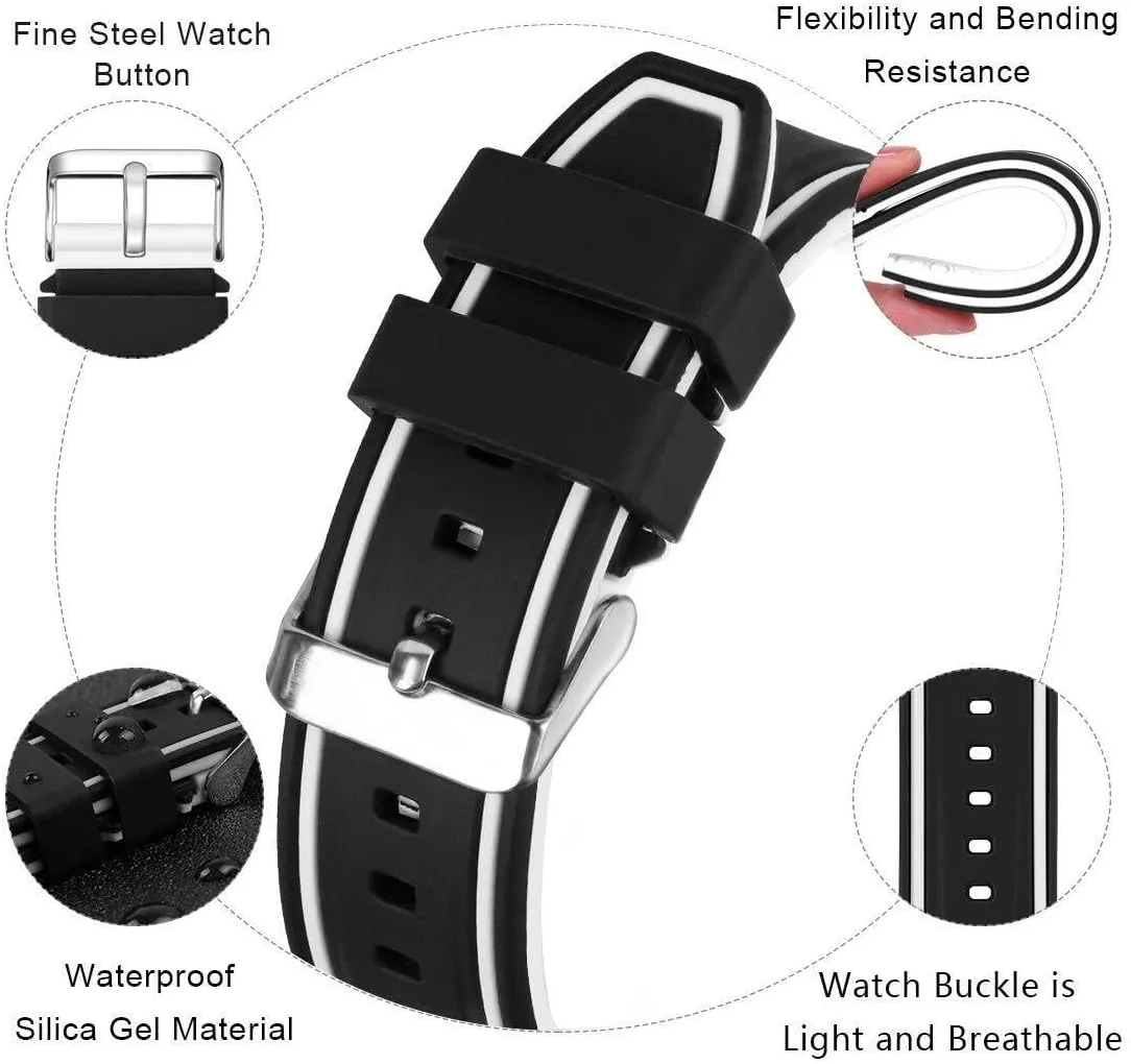 Silicone Watch Bands Divers Model Replacement Rubber Watch Strap 20mm 22mm 24mm 26mm Waterproof Line Bicolor Silver Buckle for Men and Women Sport