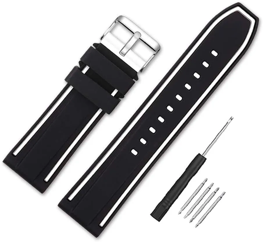 Silicone Watch Bands Divers Model Replacement Rubber Watch Strap 20mm 22mm 24mm 26mm Waterproof Line Bicolor Silver Buckle for Men and Women Sport