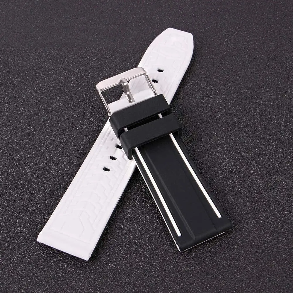 Silicone Watch Bands Divers Model Replacement Rubber Watch Strap 20mm 22mm 24mm 26mm Waterproof Line Bicolor Silver Buckle for Men and Women Sport