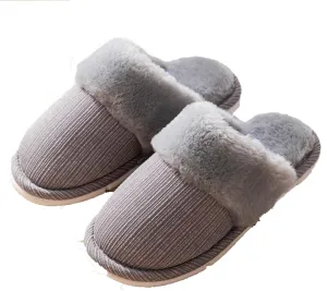 Simple Striped Plush Slippers Soft Fluffy Warm Cozy Home Non-Slip Couple Style Casual Memory Foam Fuzzy Slides Indoor Outdoor Anti-Skid (Size:40-41,Color:gray)