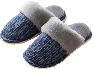 Simple Striped Plush Slippers Soft Fluffy Warm Cozy Home Non-Slip Couple Style Casual Memory Foam Fuzzy Slides Indoor Outdoor Anti-Skid (Size:40-41,Color:navy blue)
