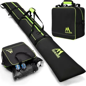 Ski Bag and Boot Bag Combo,Padded Ski Bag Set for Air Travel,Snow Ski Bags for Adults,Water- resistant Ski Boot Bag Fits for Skis Up to 200 CM and Boots Up To Size US13