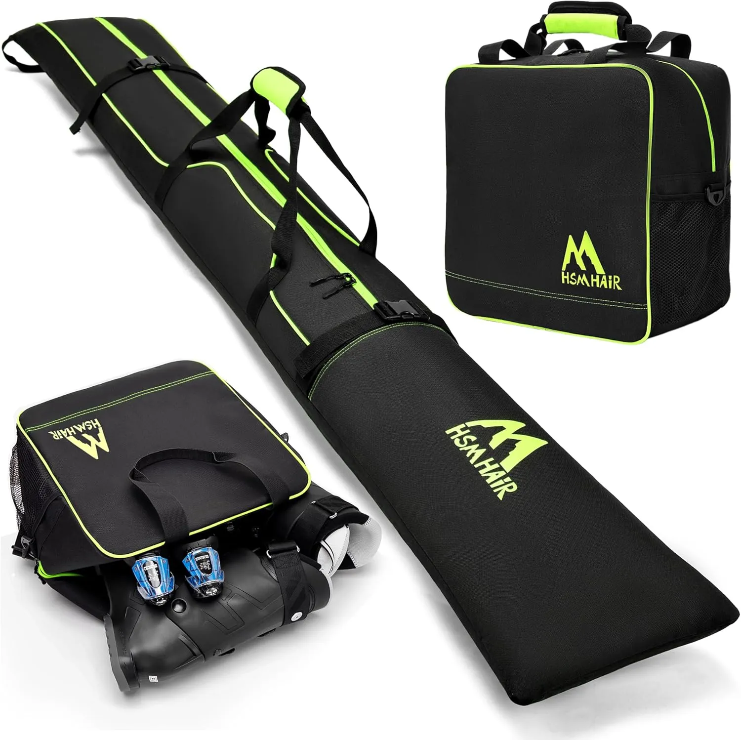Ski Bag and Boot Bag Combo,Padded Ski Bag Set for Air Travel,Snow Ski Bags for Adults,Water- resistant Ski Boot Bag Fits for Skis Up to 200 CM and Boots Up To Size US13