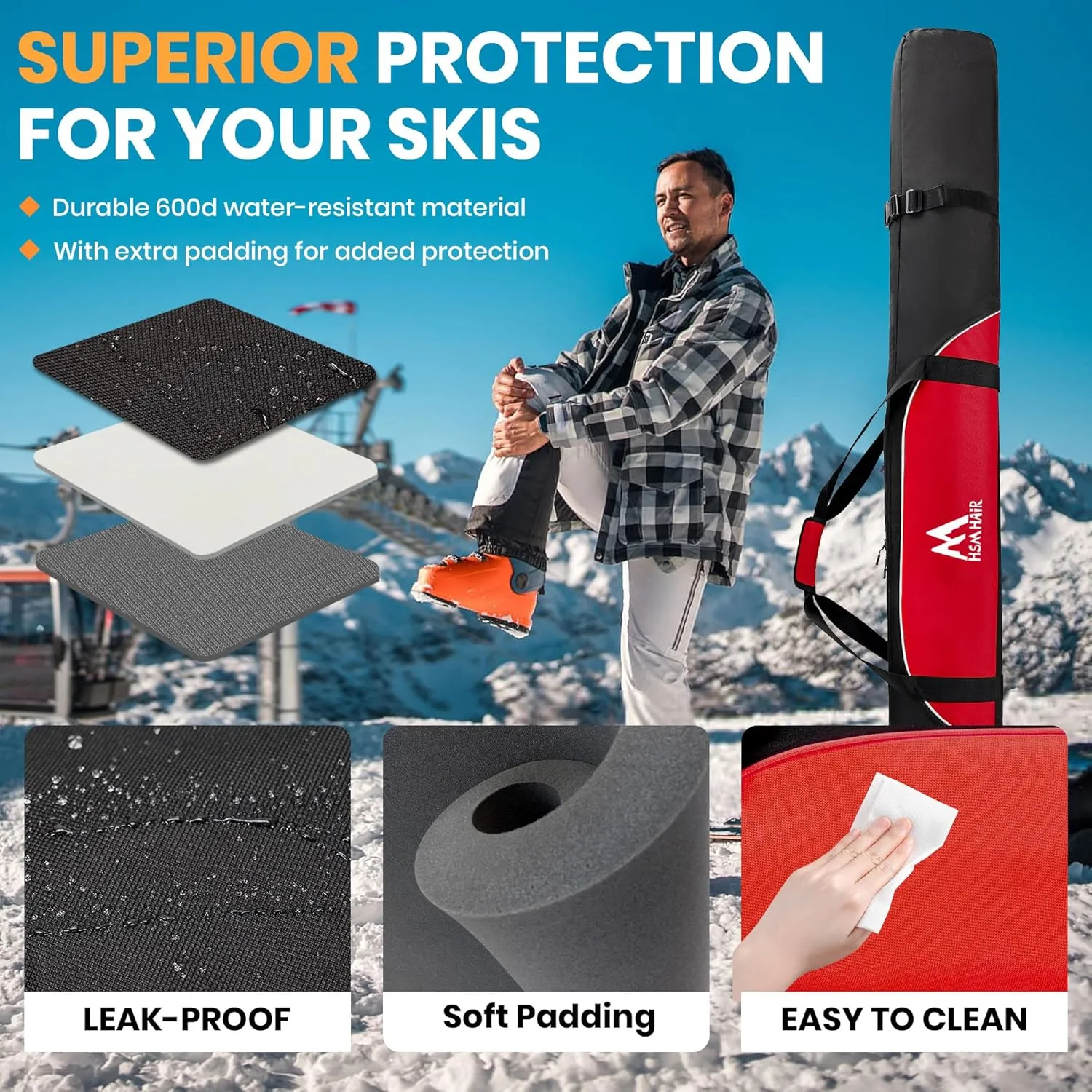 Ski Bag and Ski Boot Bag Combo-Padding Skis Bag for Air Travel,Water Proof Ski Boot Bag Fits for Skis Up to 200 CM and Boots Up To Size US13,Adults Ski Travel Bag