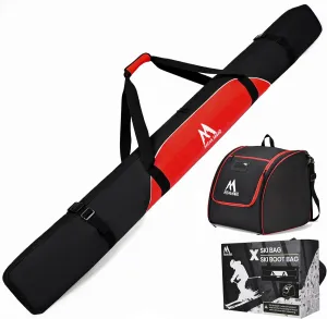 Ski Bag and Ski Boot Bag Combo-Padding Skis Bag for Air Travel,Water Proof Ski Boot Bag Fits for Skis Up to 200 CM and Boots Up To Size US13,Adults Ski Travel Bag