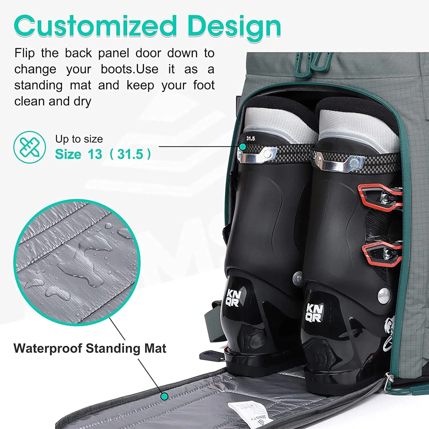 Ski Boot Bag, 55L Waterproof Ski and Snowboard Boots Travel Backpack for Skis, Snowboard, Ski Helmet, & Accessories