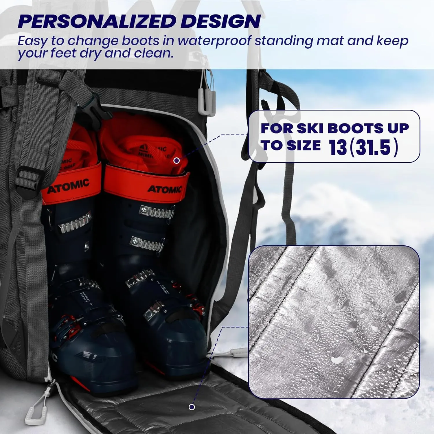 Ski Boot Bag, Large 55L Ski Boot Bag Backpack 1680D Nylon Waterproof Ski Bag for Helmet, Goggles, Gloves, Skis Snowboard & Accessories Travel