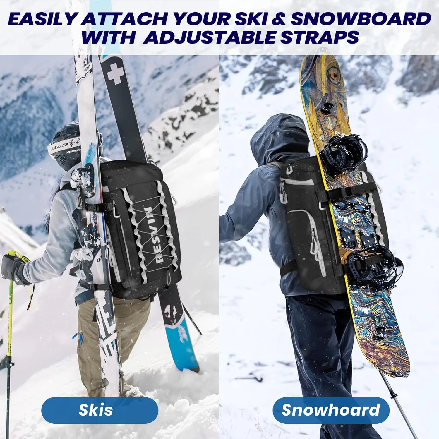 Ski Boot Bag, Large 55L Ski Boot Bag Backpack 1680D Nylon Waterproof Ski Bag for Helmet, Goggles, Gloves, Skis Snowboard & Accessories Travel