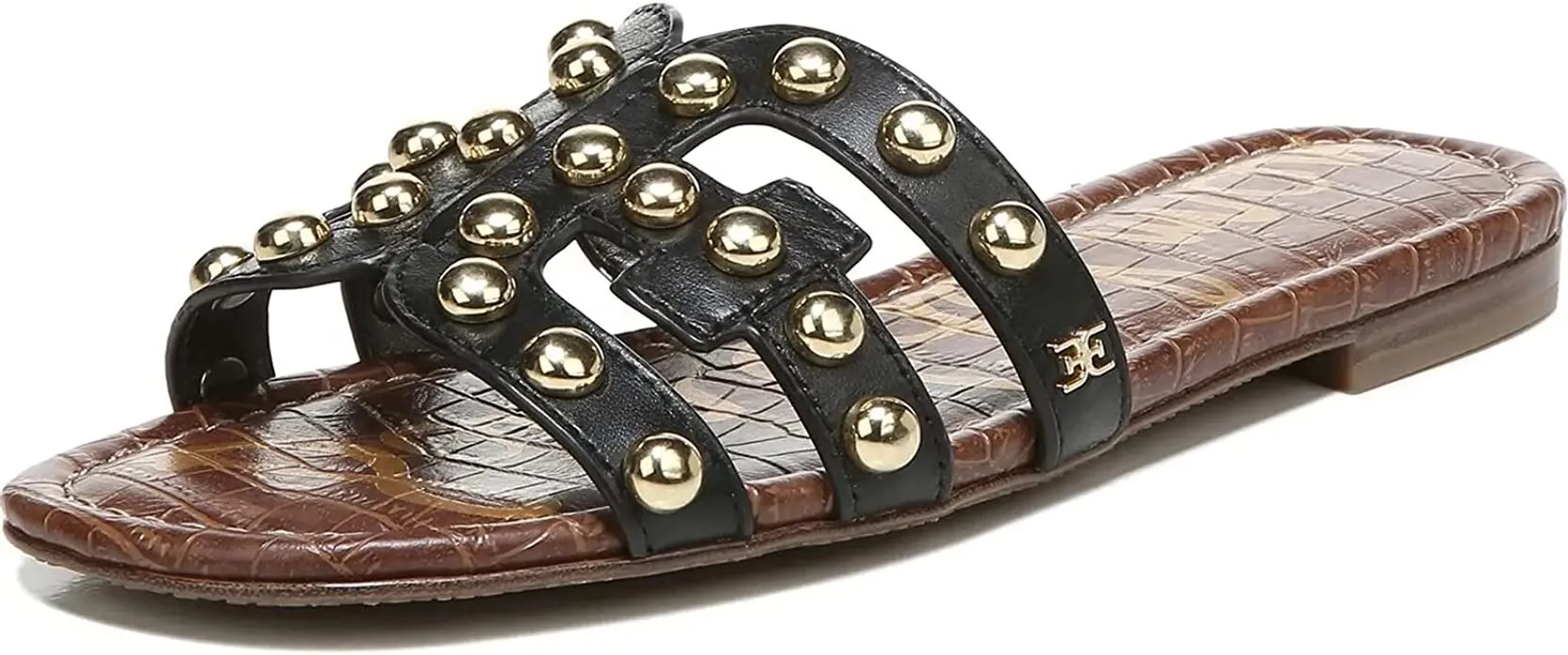 Slide Embellished Sandal Leather Bay14 Time-sensitive offer  Strap Exceptional value Flat Black Sam Edelman