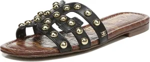 Slide Embellished Sandal Leather Bay14 Time-sensitive offer  Strap Exceptional value Flat Black Sam Edelman