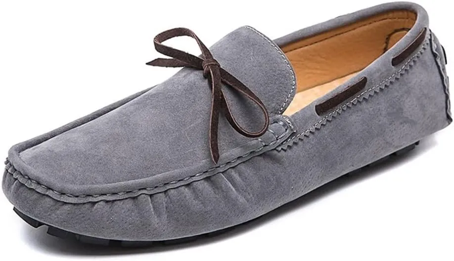 Smoking Loafer Driving Moccasins for Men Vegan Leather Deck Shoes Stitching Details Suede Vamp Rubber Sole Flat Heel Resistant Anti-Slip Driving for Any Attire