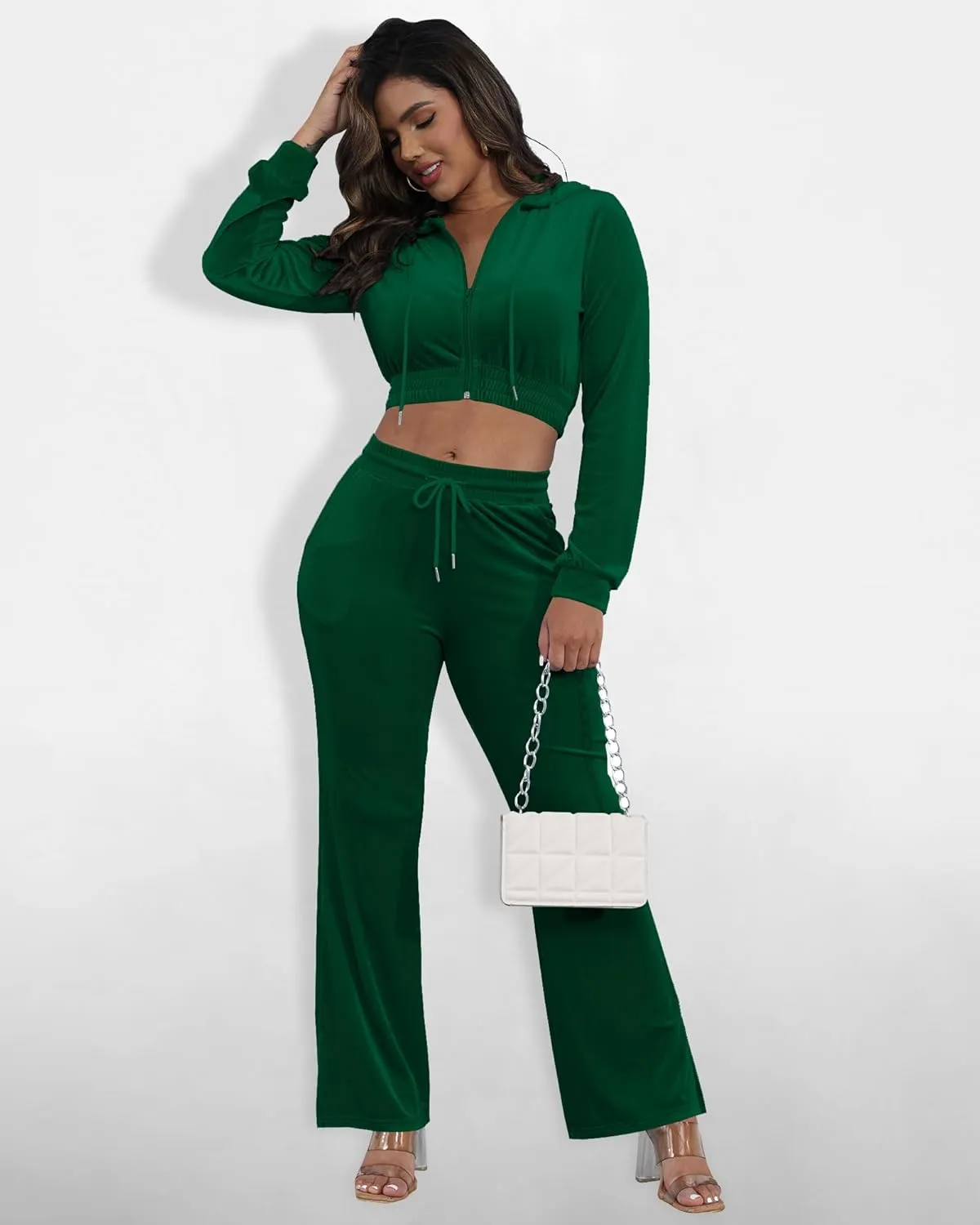 SMSN Women Sweatsuits Set Velvet 2 Piece Tracksuit Outfits Velour Jogging Long Sleeve Sweat Hoodie and Sweatpants Set
