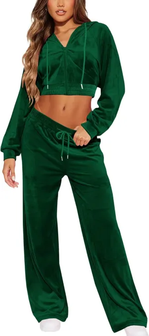 SMSN Women Sweatsuits Set Velvet 2 Piece Tracksuit Outfits Velour Jogging Long Sleeve Sweat Hoodie and Sweatpants Set