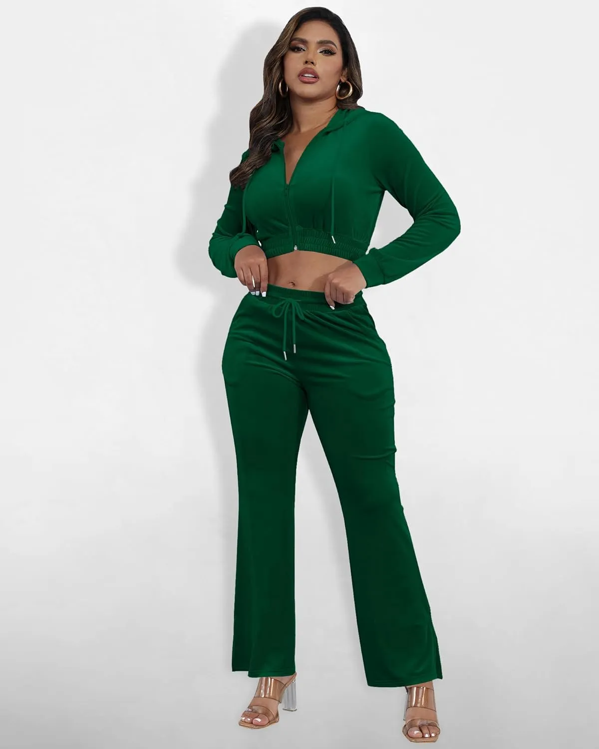 SMSN Women Sweatsuits Set Velvet 2 Piece Tracksuit Outfits Velour Jogging Long Sleeve Sweat Hoodie and Sweatpants Set