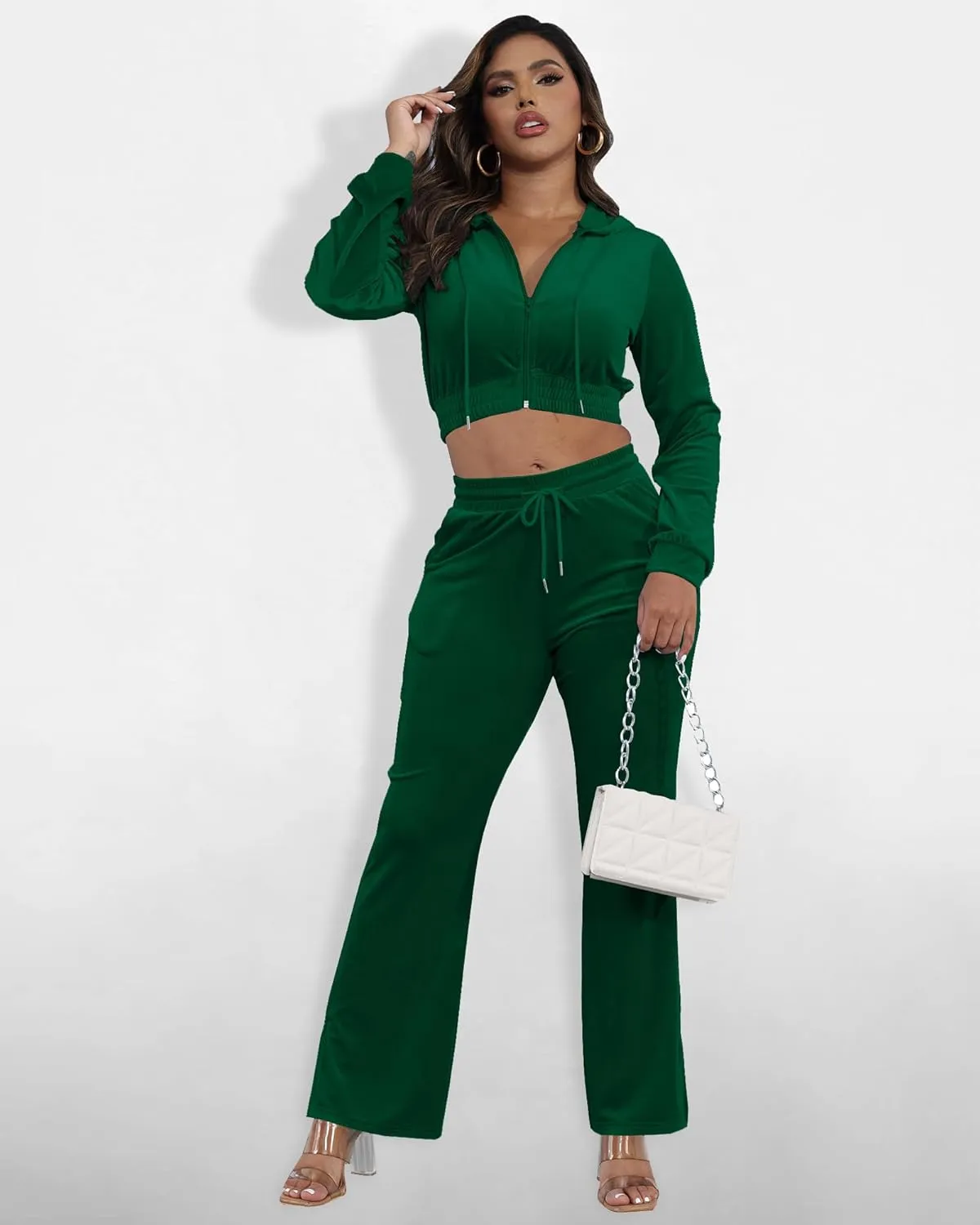 SMSN Women Sweatsuits Set Velvet 2 Piece Tracksuit Outfits Velour Jogging Long Sleeve Sweat Hoodie and Sweatpants Set