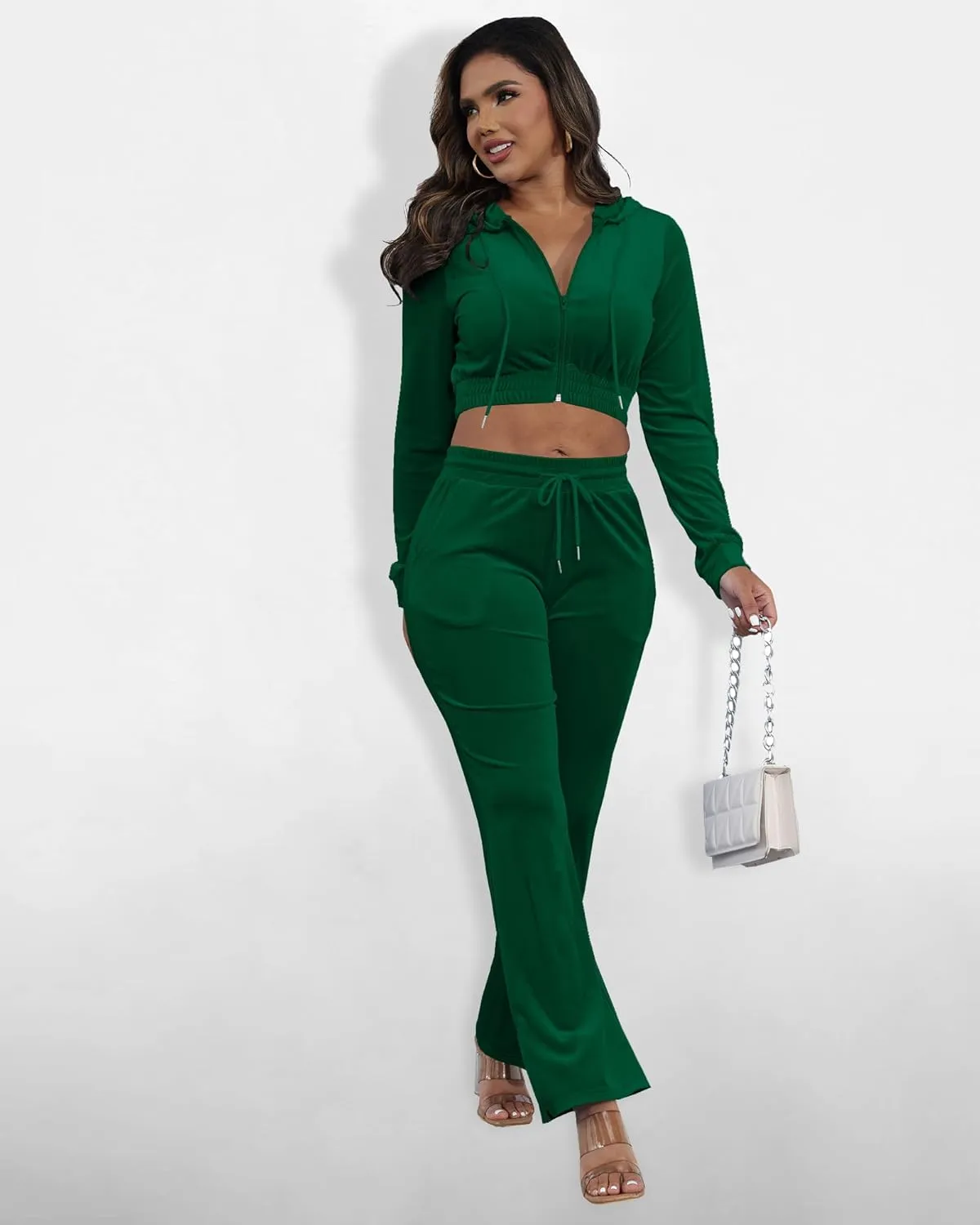 SMSN Women Sweatsuits Set Velvet 2 Piece Tracksuit Outfits Velour Jogging Long Sleeve Sweat Hoodie and Sweatpants Set
