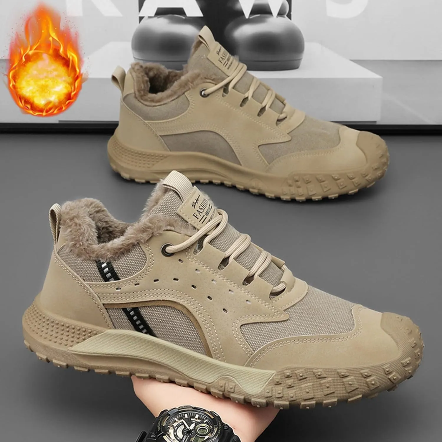 Snow Shoes for Men Lace Up Plush Lined Walking Sneaker Non-Slip Womens Winter Boots