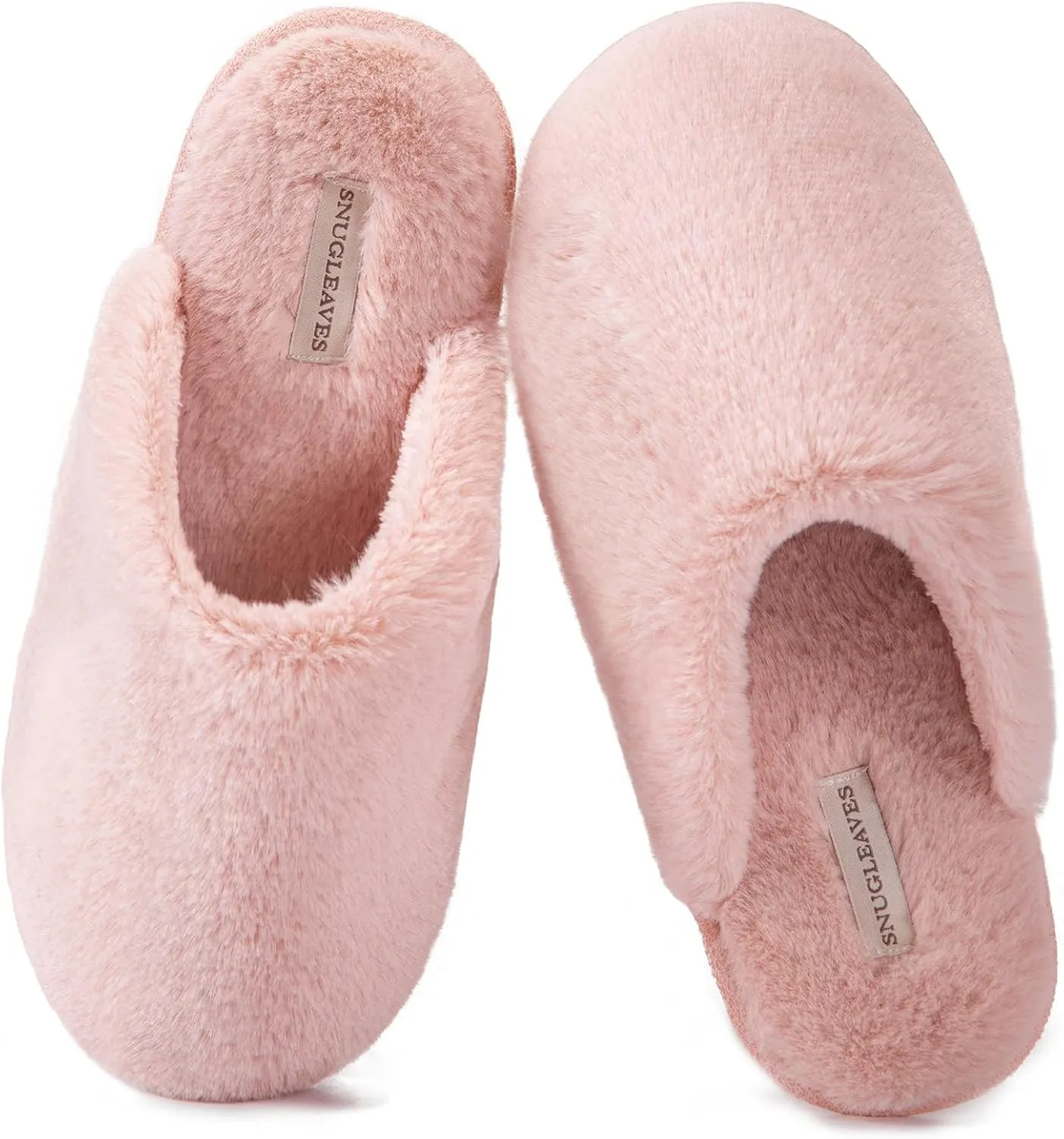 Snug Leaves Women's Fuzzy Scuff Slippers Soft Comfy Memory Foam Non-slip Indoor House Shoes
