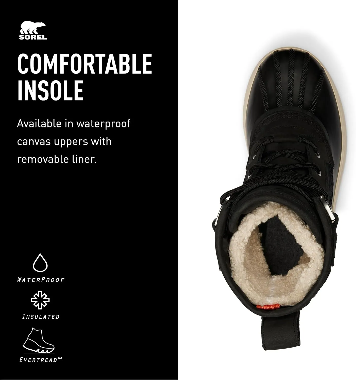 SOREL Women's Caribou Royal Waterproof Boot - Black, Chalk - 10