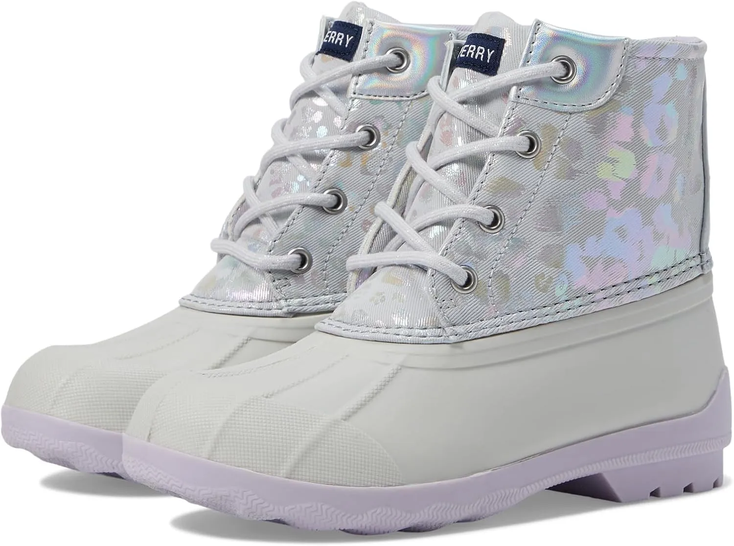 Sperry Kids Girls Port Metallic Leopard Print Duck Casual Boots Ankle - Grey