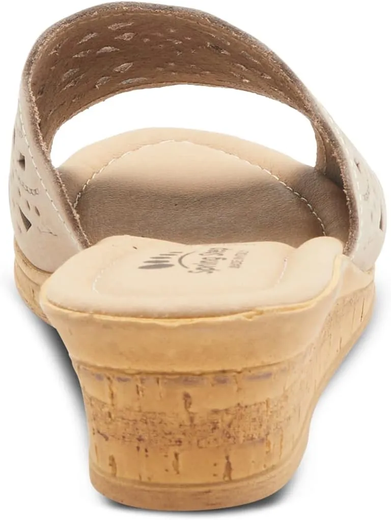 Spring Step Estella Women's Fashion Wedge Slide Sandals – Casual Leather Heel with Geometric Laser-Cut Detailing