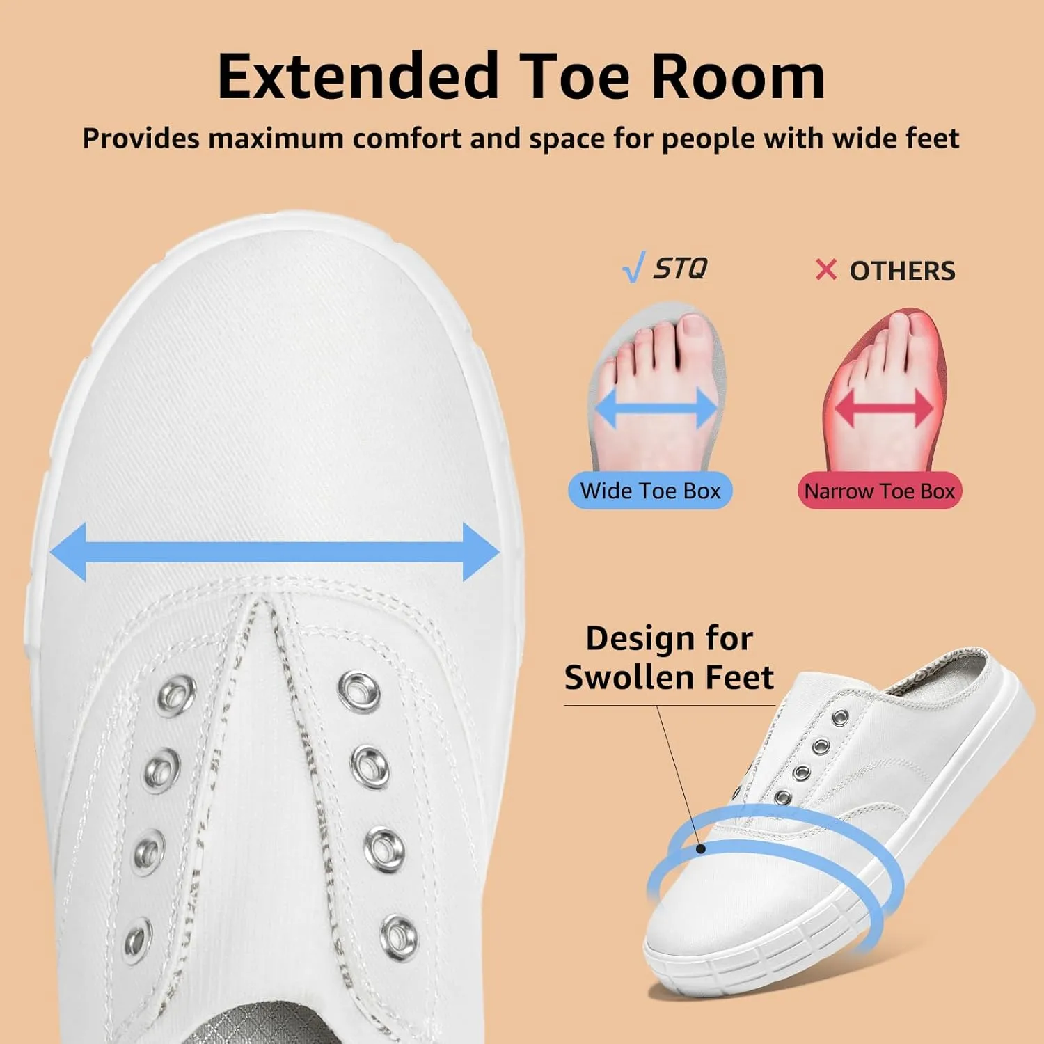 STQ Slip On Orthopedic Wide Shoes丨Lightweight Women Backless Casual Plantar Fasciitis Relief Mule Sneakers