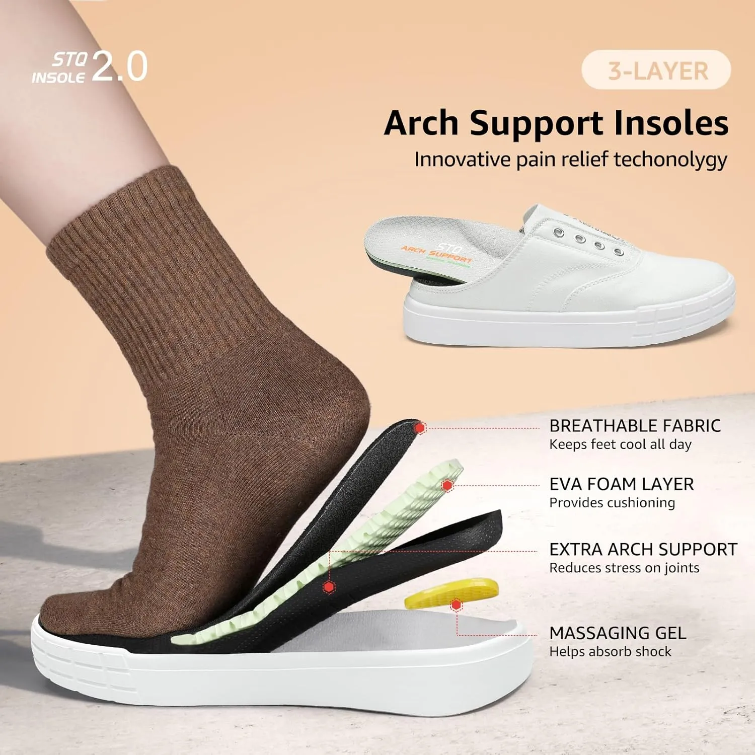 STQ Slip On Orthopedic Wide Shoes丨Lightweight Women Backless Casual Plantar Fasciitis Relief Mule Sneakers