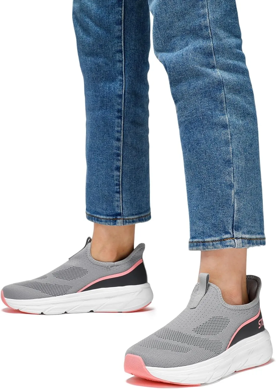 STQ Walking Shoes for Women Supportive Cushioned Mesh Shoes Casual Slip on Sneakers Orthopedic Arch Support Slip Resistant Work Shoes for Pregnancy Nurse Standing All Day