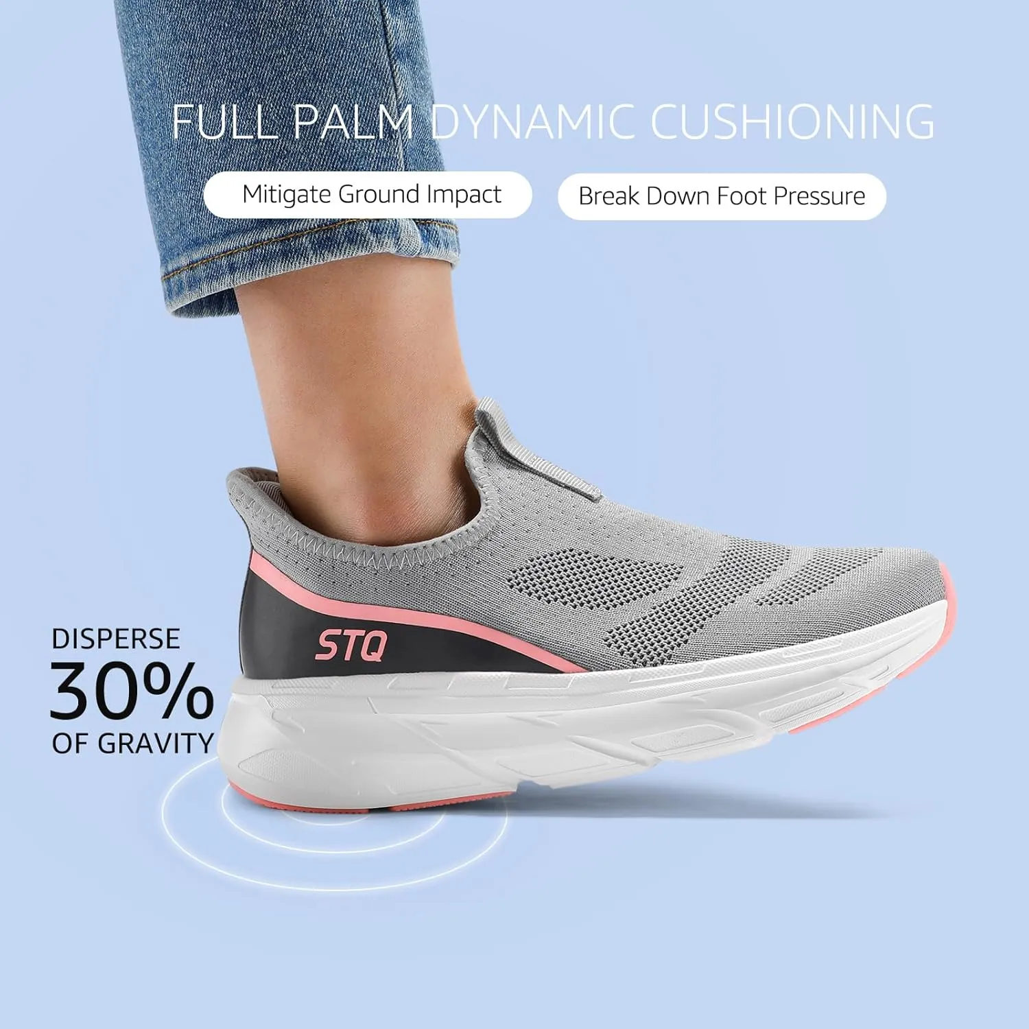 STQ Walking Shoes for Women Supportive Cushioned Mesh Shoes Casual Slip on Sneakers Orthopedic Arch Support Slip Resistant Work Shoes for Pregnancy Nurse Standing All Day