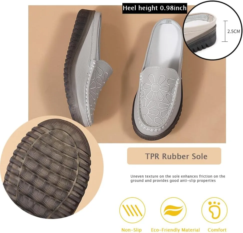 Succttssful Women's Closed Toe Mules Sandals for Walking: Backless Flats Loafers for Office - Casual Leather Mules for Girls