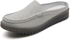 Succttssful Women's Closed Toe Mules Sandals for Walking: Backless Flats Loafers for Office - Casual Leather Mules for Girls