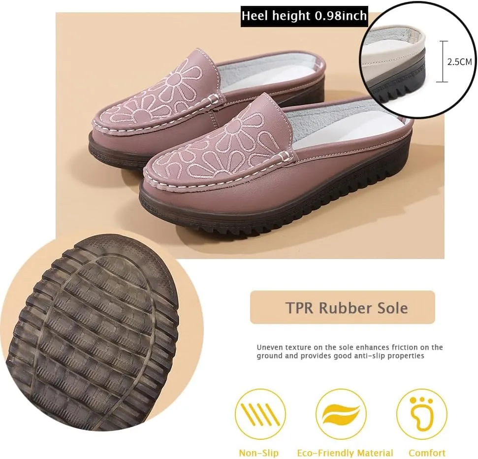 Succttssful Women's Closed Toe Mules Sandals for Walking: Backless Flats Loafers for Office - Casual Leather Mules for Girls
