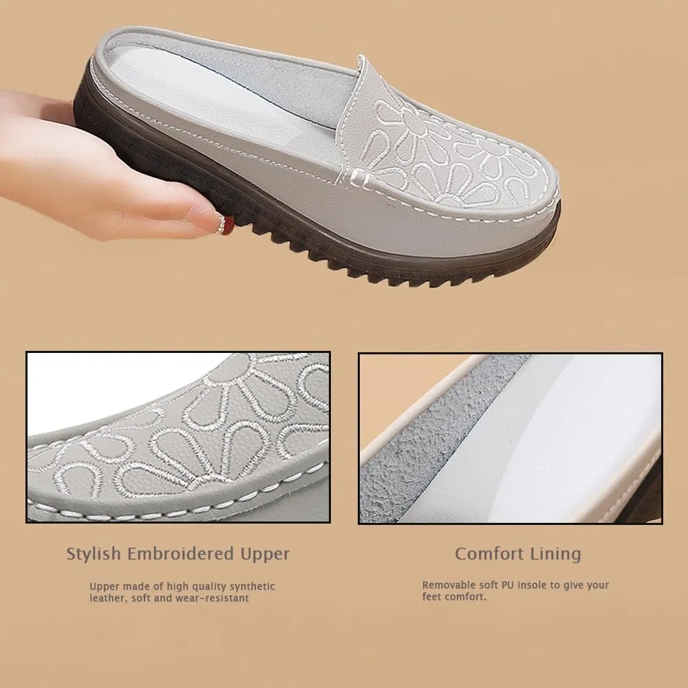 Succttssful Women's Closed Toe Mules Sandals for Walking: Backless Flats Loafers for Office - Casual Leather Mules for Girls