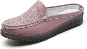 Succttssful Women's Closed Toe Mules Sandals for Walking: Backless Flats Loafers for Office - Casual Leather Mules for Girls