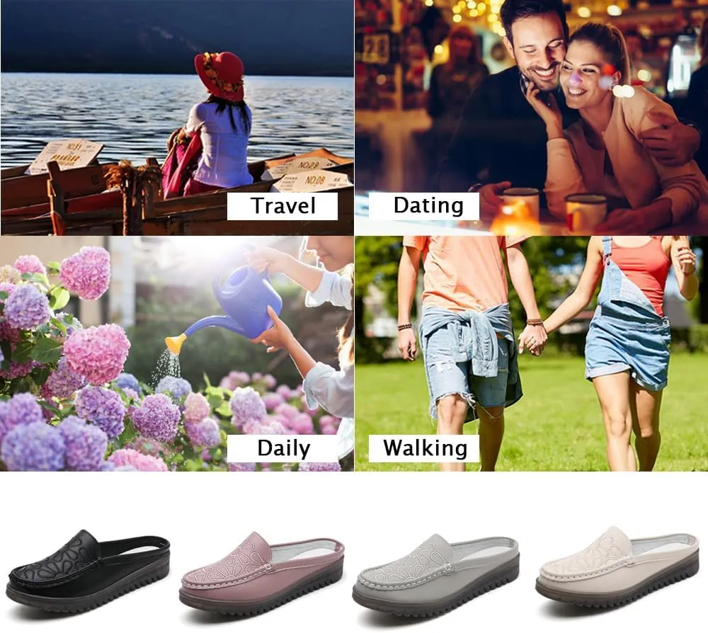 Succttssful Women's Closed Toe Mules Sandals for Walking: Backless Flats Loafers for Office - Casual Leather Mules for Girls