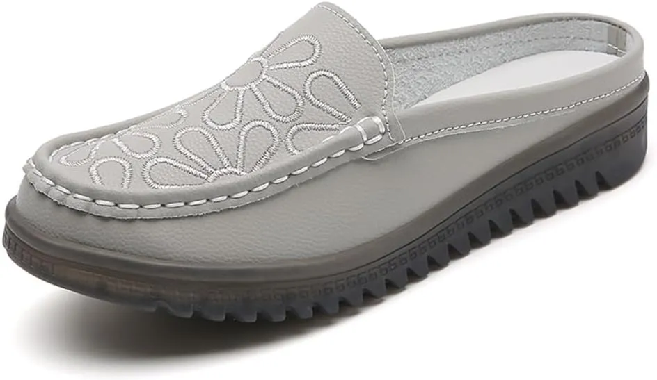 Succttssful Women's Closed Toe Mules Sandals for Walking: Backless Flats Loafers for Office - Casual Leather Mules for Girls