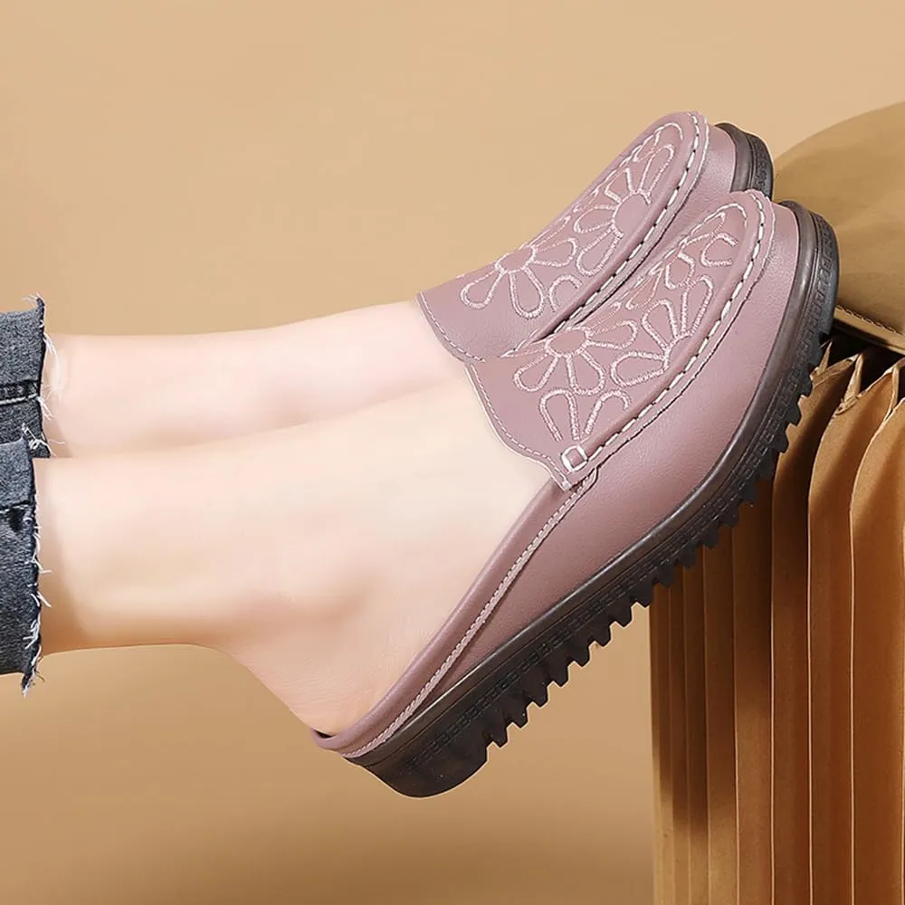 Succttssful Women's Closed Toe Mules Sandals for Walking: Backless Flats Loafers for Office - Casual Leather Mules for Girls
