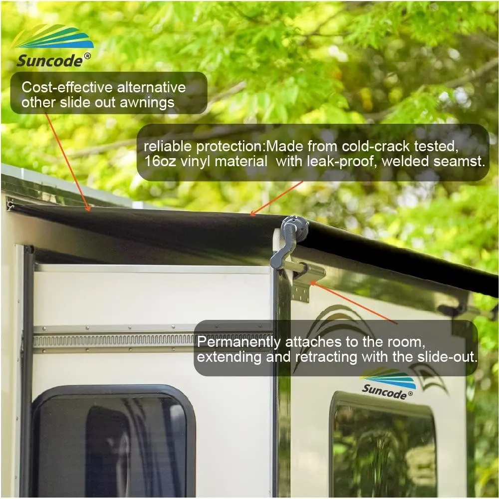 Suncode Slide Topper Awning Black RV Slide Out Awning Slide Out Protection Modular Designed for RVs,Travel Trailers,5th Wheels,and Motorhomes 14'1"(13'7"Fabric)
