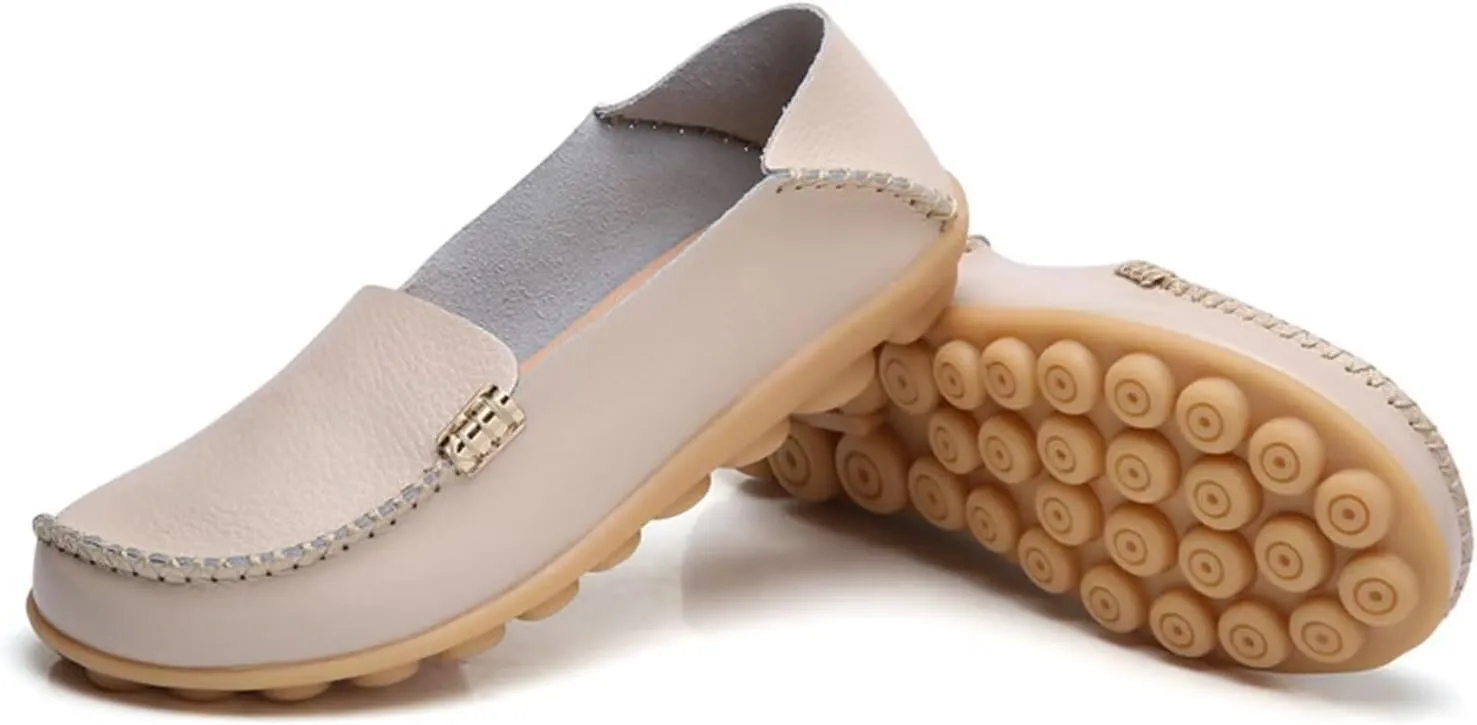 Sunporx Women's Driving Loafers Leather Comfortable Moccasins Breathable Slip On Nurse Loafer Round Toe Wild Walking Fashion Soft Shoes