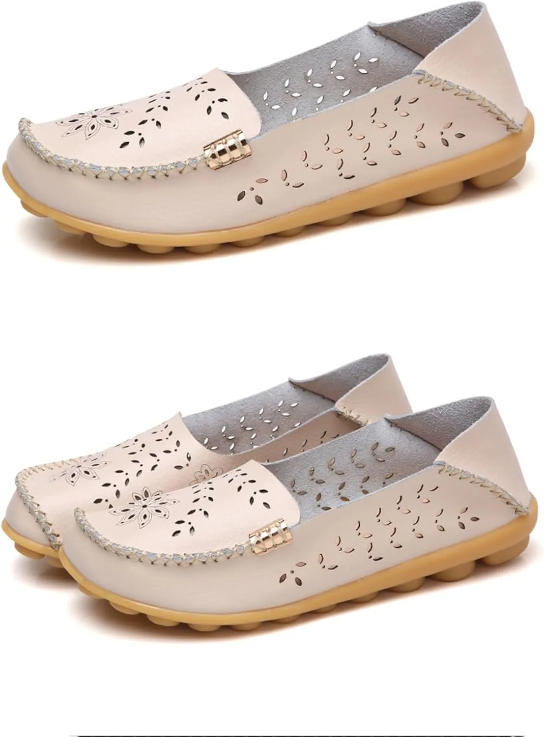 Sunporx Women's Driving Loafers Leather Comfortable Moccasins Breathable Slip On Nurse Loafer Round Toe Wild Walking Fashion Soft Shoes