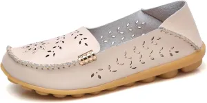 Sunporx Women's Driving Loafers Leather Comfortable Moccasins Breathable Slip On Nurse Loafer Round Toe Wild Walking Fashion Soft Shoes