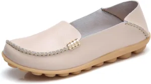 Sunporx Women's Driving Loafers Leather Comfortable Moccasins Breathable Slip On Nurse Loafer Round Toe Wild Walking Fashion Soft Shoes