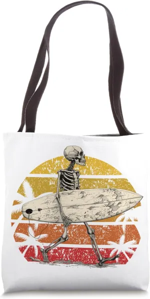 Surfing skeleton, sunset, wave, aloha, colorful Tote Bag