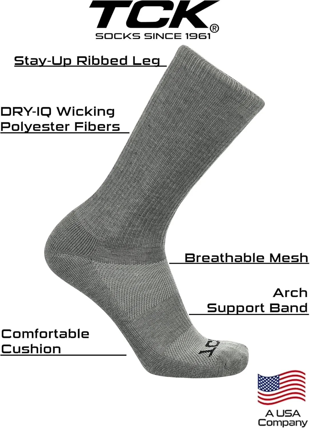 TCK Moisture Wicking Work Crew Socks for Men & Women- 9-11/10-13/13-15 Cushioned Boot Socks 6-pack 3-pack 12-pack