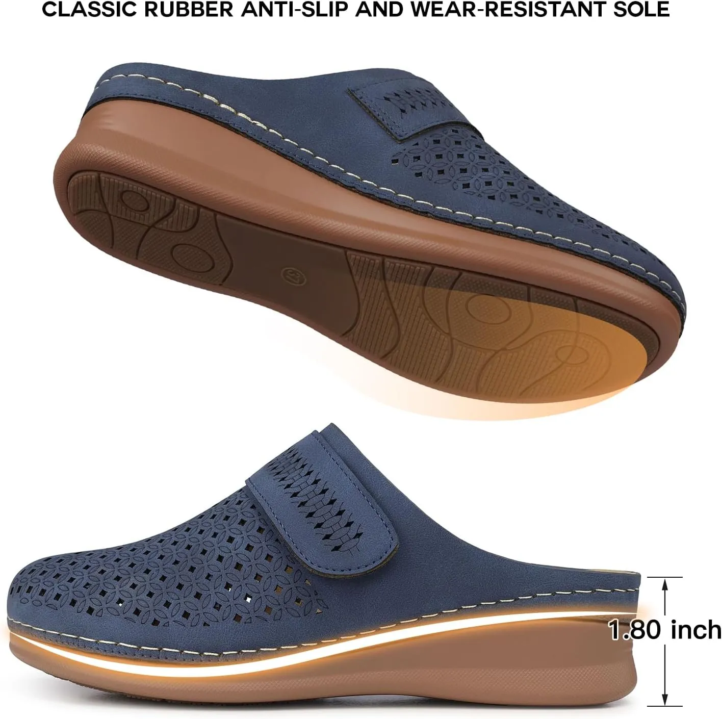 TEMOFON Mules for Women Slip on Sandals: Comfortable Clogs with Arch Support Leather Flats Closed Toe Sandals Shoes