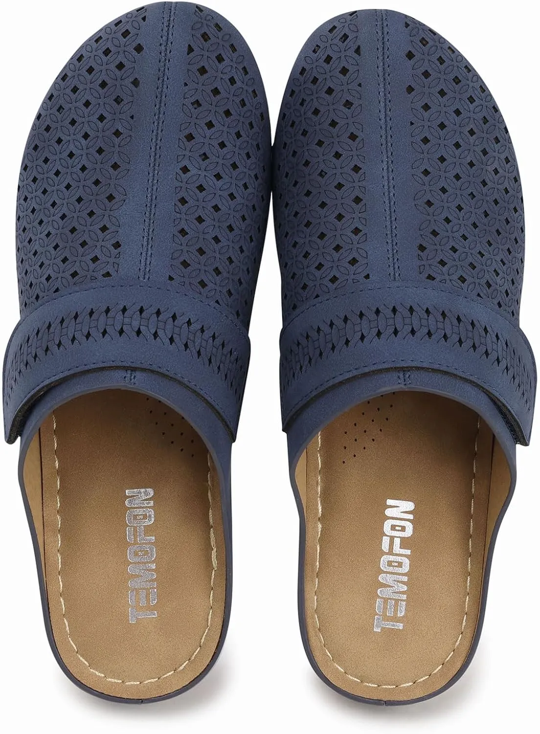 TEMOFON Mules for Women Slip on Sandals: Comfortable Clogs with Arch Support Leather Flats Closed Toe Sandals Shoes