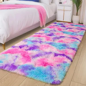 Tepook Soft Rainbow Rug for Girls Room, Cute Fluffy Girls Bedroom Rug, 2x6 Feet Shaggy Princess Rug Colorful Carpet for Kids Teens Toddler Playroom Nursery Reading Nook, Hot Pink