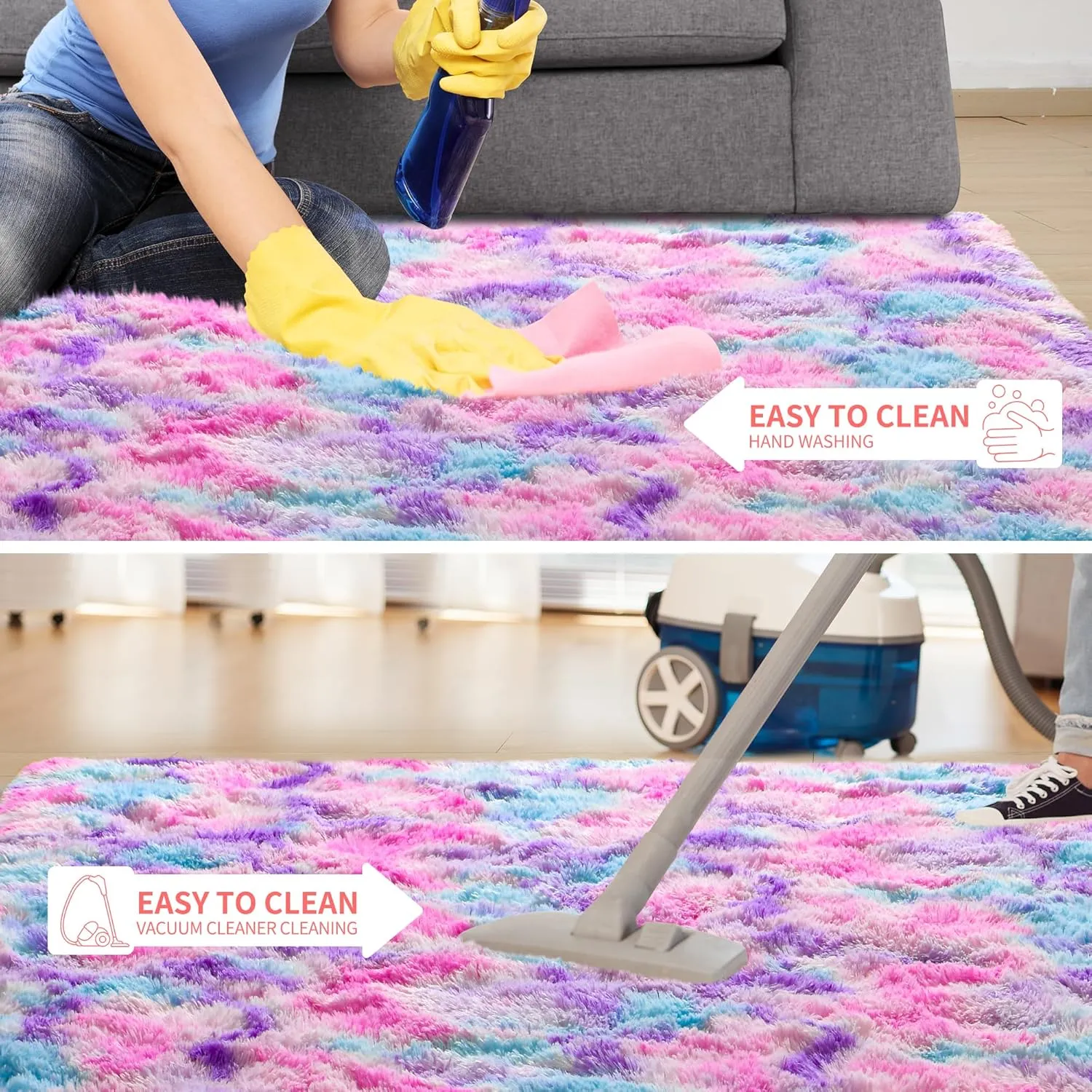 Tepook Soft Rainbow Rug for Girls Room, Cute Fluffy Girls Bedroom Rug, 2x6 Feet Shaggy Princess Rug Colorful Carpet for Kids Teens Toddler Playroom Nursery Reading Nook, Hot Pink