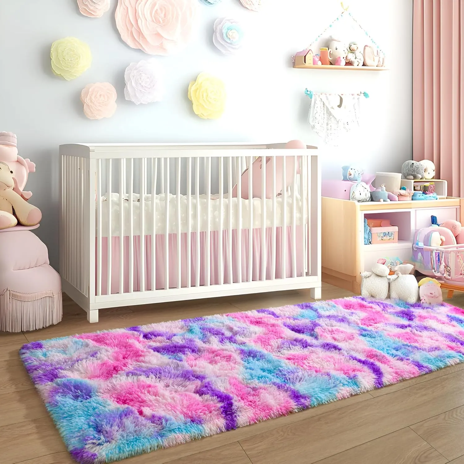 Tepook Soft Rainbow Rug for Girls Room, Cute Fluffy Girls Bedroom Rug, 2x6 Feet Shaggy Princess Rug Colorful Carpet for Kids Teens Toddler Playroom Nursery Reading Nook, Hot Pink